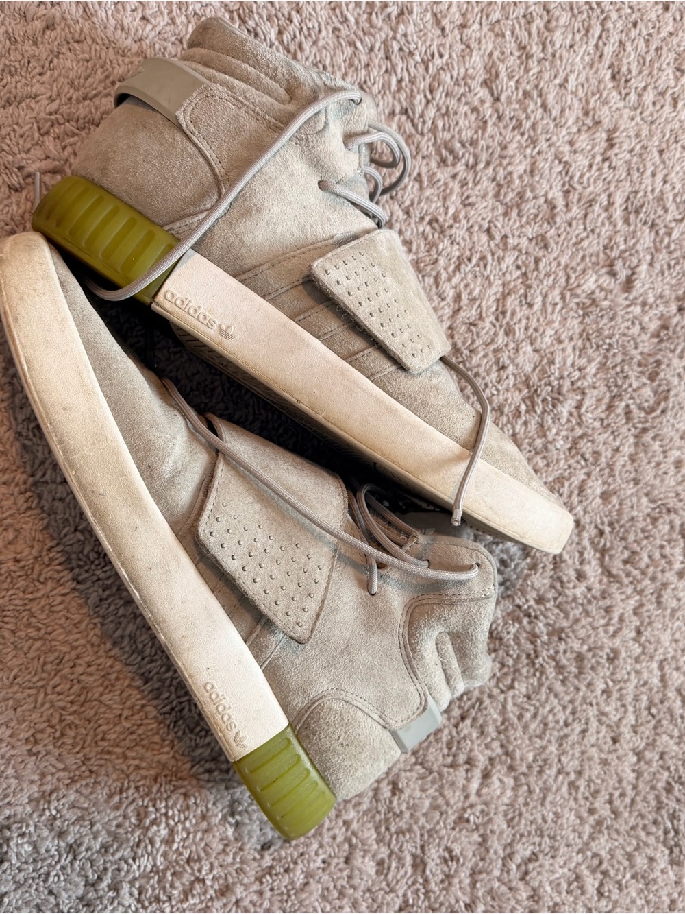 adidas Men’s Suede High-Top Sneakers in Taupe with Olive Heel